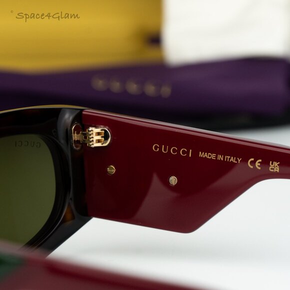 BRAND NEW Gucci GG1664S 002 Havana Red Green Rectangle Unisex Sunglasses - Picture 7 of 9